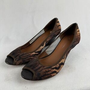 Donald J Pliner Tiger‎ Print Peep Toe Wedge Heel Shoes Women's Size 10M